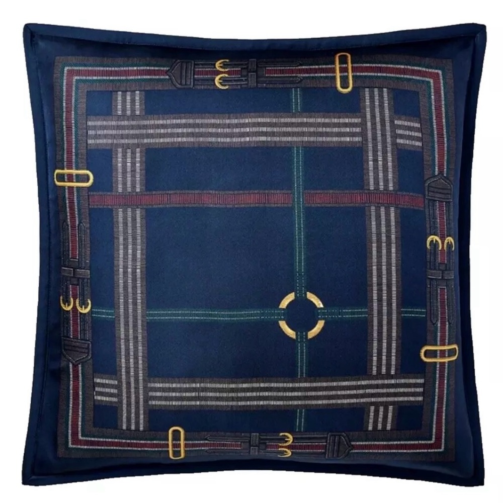 NEW RALPH LAUREN HOME THROW PILLOW SILK EQUESTRIAN SADDLE HORSE THEME 20 in SQ